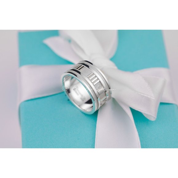 Tiffany & Co. Ring  Silver Atlas Roman Numerals Wide Band Vintage 1995 Size 9.5 - Picture 2 of 10